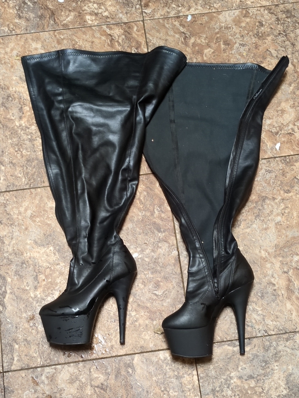 Pleaser Black Over-the-Knee Platform Stiletto Boots
